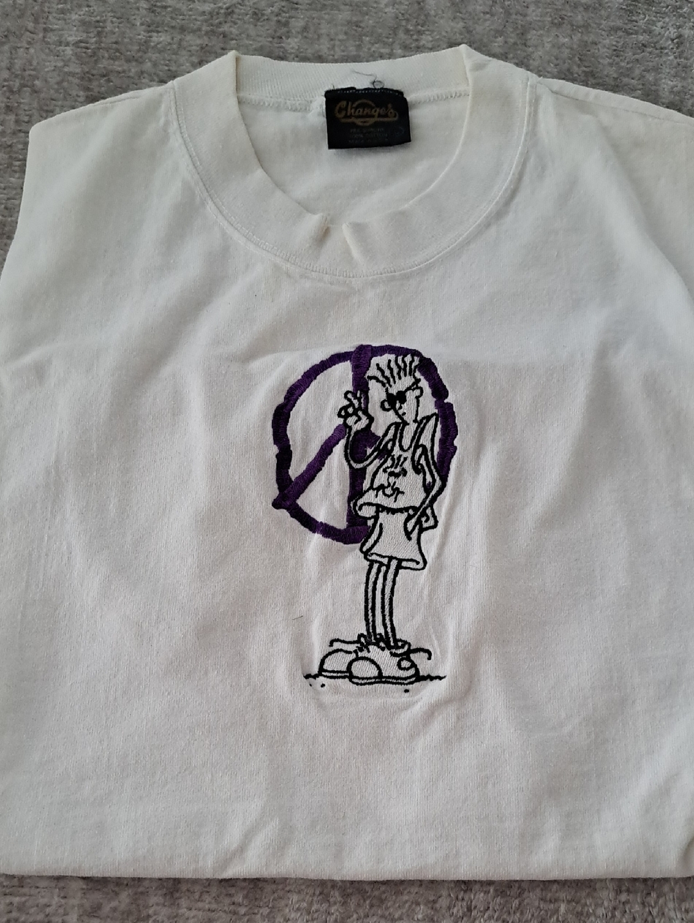Vintage Fido Dido Cartoon Character Tee 80's. 7-Up Size L. Peace Sign.